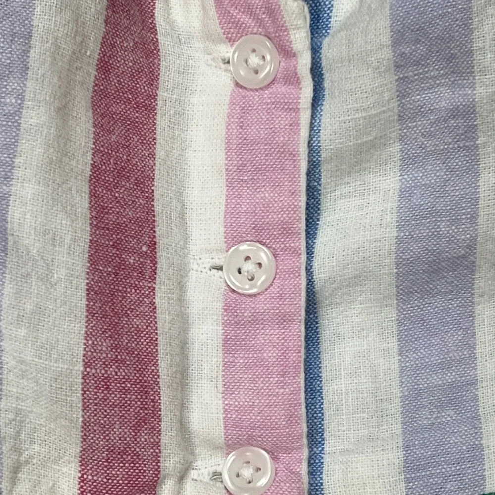 Baby Gap Kids 6-12M Linen Cotton Pastel Stripe Ruffle Sleeve Dress Coastal